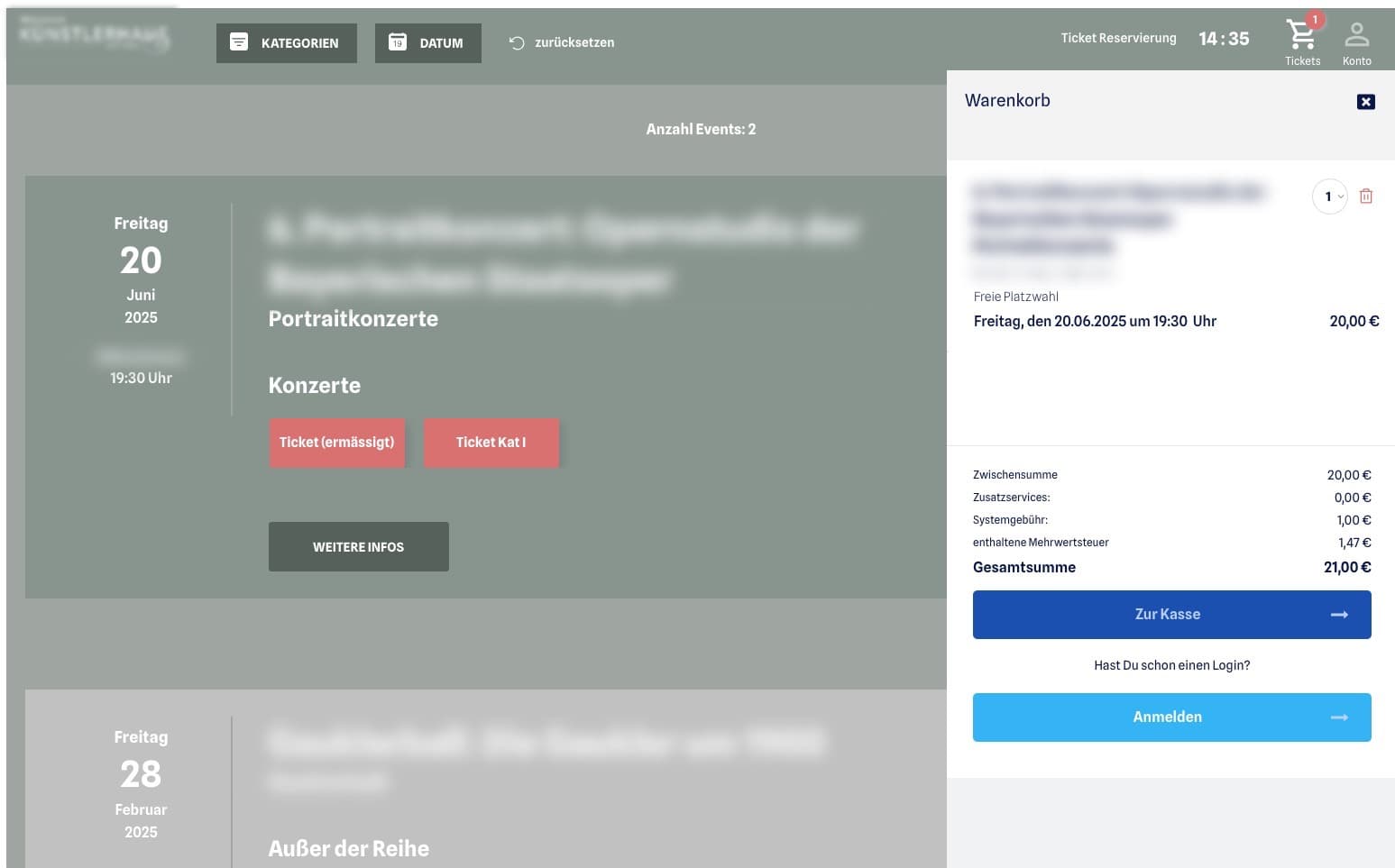 Ticket-Buchungsplattform für Veranstaltungsort